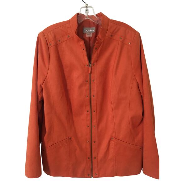 Beautiful Orange TanJay Size 18 Zippered Jacket, Studs, Small Pockets Faux Suede - Picture 1 of 3